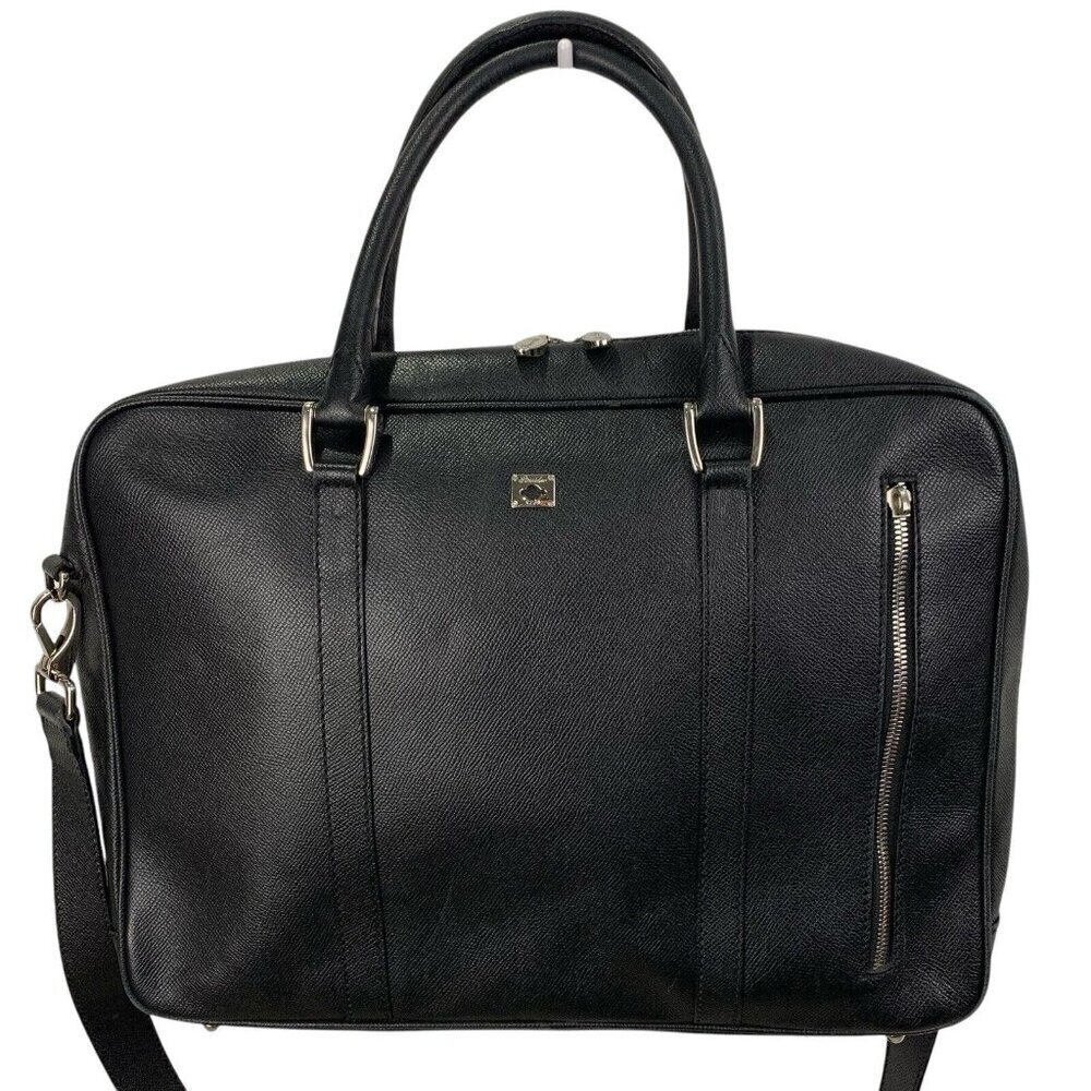 Pineider Black Leather City Chic 2-Handle Large Satchel Bag Briefcase *flaw*